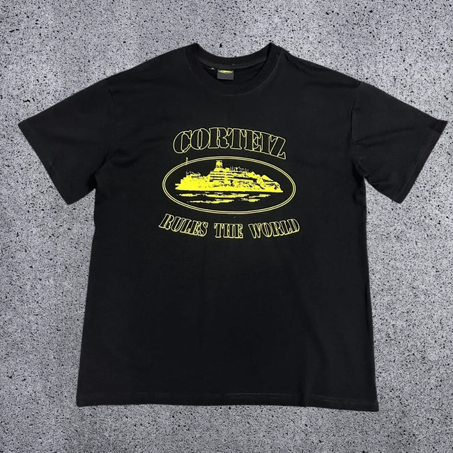 Corteiz "Rules The World" Alcatraz Graphic Tee (Black & Yellow Edition) Hover Image