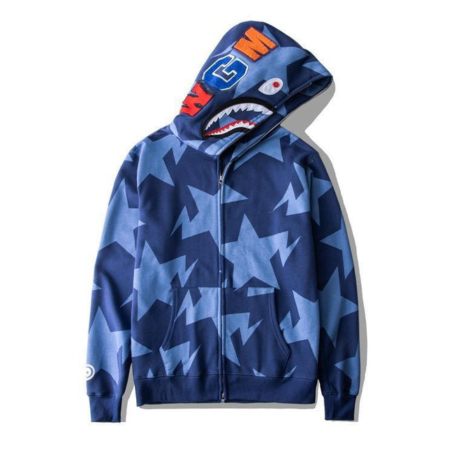 BAPE Shark Blue Star Camo Full‑Zip Hoodie Hover Image