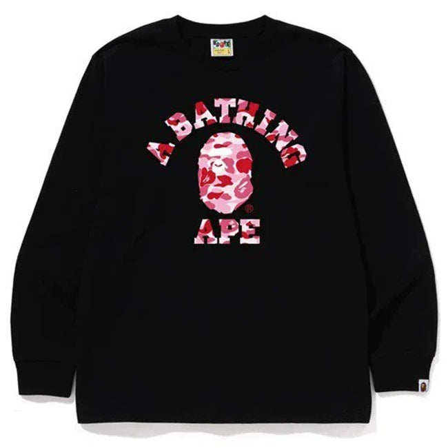 BAPE Style Arch Logo Camo Ape Head Long-Sleeve Tee - Black/Pink Hover Image