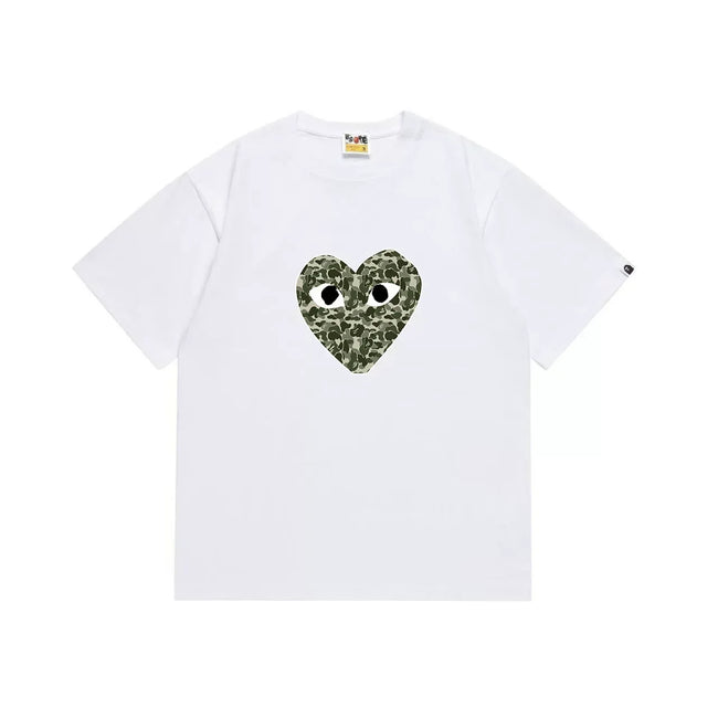 BAPE x PLAY Style Camo Heart Short-Sleeve Tee - White/Classic Green Hover Image