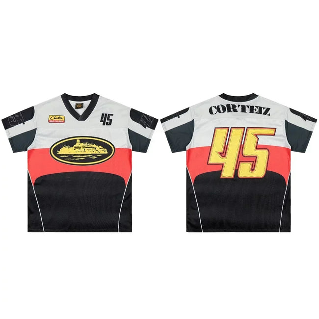 Corteiz Number 45 Athletic Jersey T-Shirt - Grey/Black/Red/Yellow Hover Image