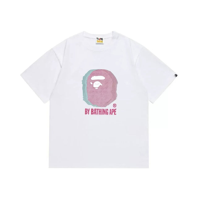 BAPE Style Glitch Colorblock Ape Head Short-Sleeve Tee - White Hover Image