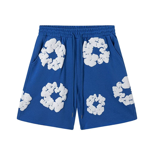 Denim Tears Royal Blue Cotton Wreath Print Casual Shorts Hover Image